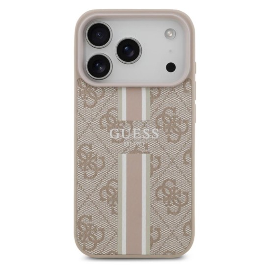 Θήκη PU Guess MagSafe Apple iPhone 17 Pro Hardcase 4G Printed Stripes Ροζ