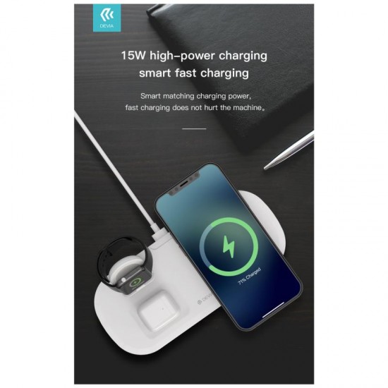 Ασύρματος Φορτιστής - Βάση 3in1 Devia EA220 15W για Apple Airpods, iPhone & iWatch Smart Λευκό