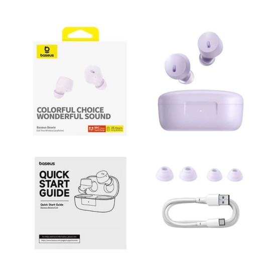 True Wireless Ακουστικά Bluetooth Baseus Bowie E18 Μωβ True Wireless Ακουστικά Bluetooth Baseus Bowie E18 Μωβ