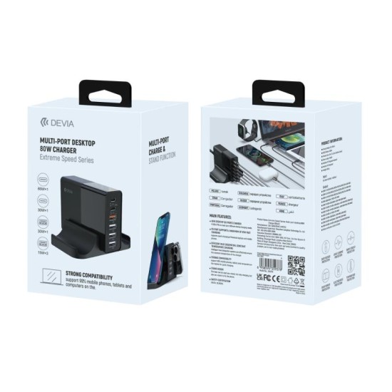 Multi Port Desktop Φορτιστής Ταχείας Φόρτισης Devia με Εξαπλή Έξοδο 4 x USB A & 2 x USB C PD 80W Extreme Speed Μαύρο Multi Port Desktop Φορτιστής Ταχείας Φόρτισης Devia με Εξαπλή Έξοδο 4 x USB A & 2 x USB C PD 80W Extreme Speed Μαύρο