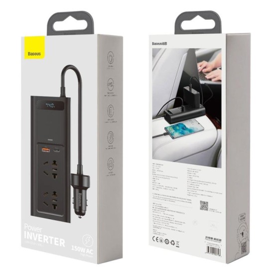 Inverter Αυτοκινήτου Baseus 12V σε 220V & Διπλή Έξοδο USB A, USB C 150W BS-CI15-02 Μαύρο Inverter Αυτοκινήτου Baseus 12V σε 220V & Διπλή Έξοδο USB A, USB C 150W BS-CI15-02 Μαύρο