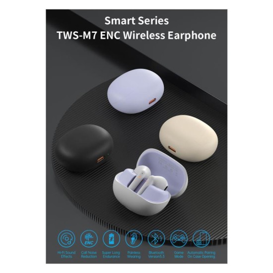 True Wireless Ακουστικά Bluetooth Devia M7 EM404 ENC Smart Μωβ True Wireless Ακουστικά Bluetooth Devia M7 EM404 ENC Smart Μωβ