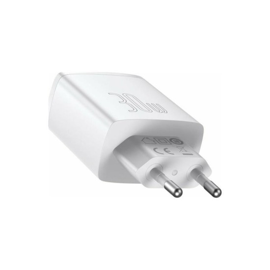 Φορτιστής Ταξιδίου Ταχείας Φόρτισης Baseus Compact με Τριπλή Έξοδο 2xUSB A & USB C PD + QC 30W 3A Λευκό Φορτιστής Ταξιδίου Ταχείας Φόρτισης Baseus Compact με Τριπλή Έξοδο 2xUSB A & USB C PD + QC 30W 3A Λευκό