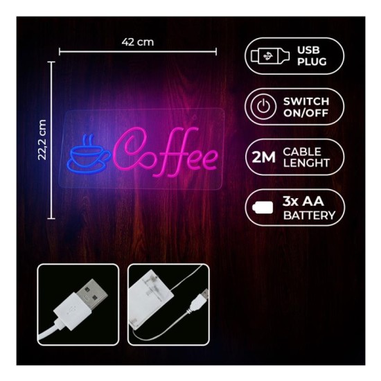 Neon Plexi Neolia NNE11 COFFEE (USB & On/Off) Ροζ - Μπλε Neon Plexi Neolia NNE11 COFFEE (USB & On/Off) Ροζ - Μπλε