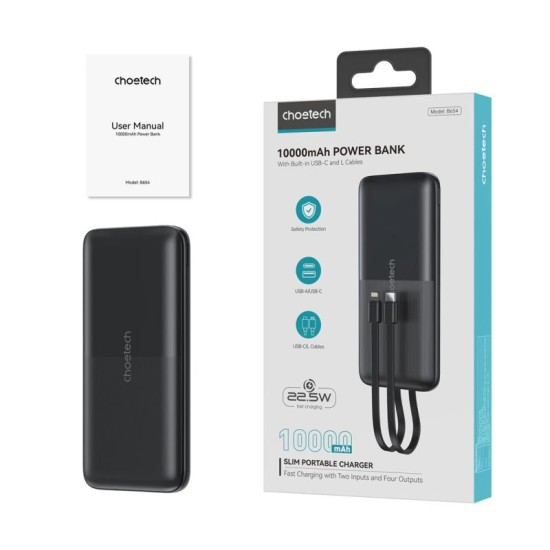 Φορτιστής Ανάγκης Choetech B654 PD 22.5W 10000mAh με Καλώδια USB C & Lightning Μαύρο Φορτιστής Ανάγκης Choetech B654 PD 22.5W 10000mAh με Καλώδια USB C & Lightning Μαύρο