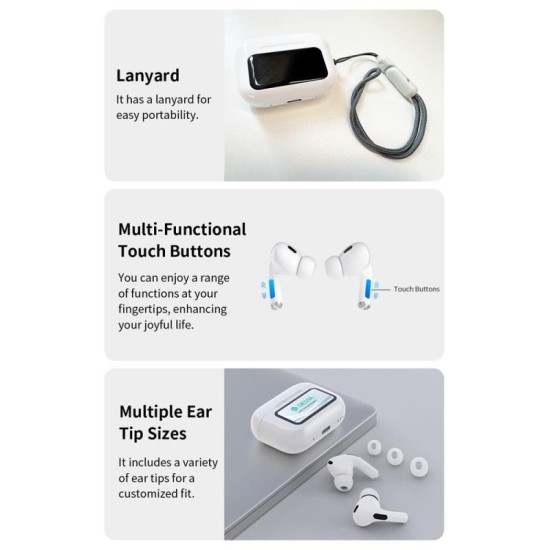 True Wireless Ακουστικά Bluetooth Devia ANC EM062 Pro2 με Οθόνη Λευκό True Wireless Ακουστικά Bluetooth Devia ANC EM062 Pro2 με Οθόνη Λευκό