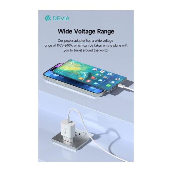 Φορτιστής Ταξιδίου Ταχείας Φόρτισης Devia RCE-3005CL 30W με Έξοδο USB C GaN PD & Καλώδιο USB C σε USB C Smart 1m Λευκό Φορτιστής Ταξιδίου Ταχείας Φόρτισης Devia RCE-3005CL 30W με Έξοδο USB C GaN PD & Καλώδιο USB C σε USB C Smart 1m Λευκό