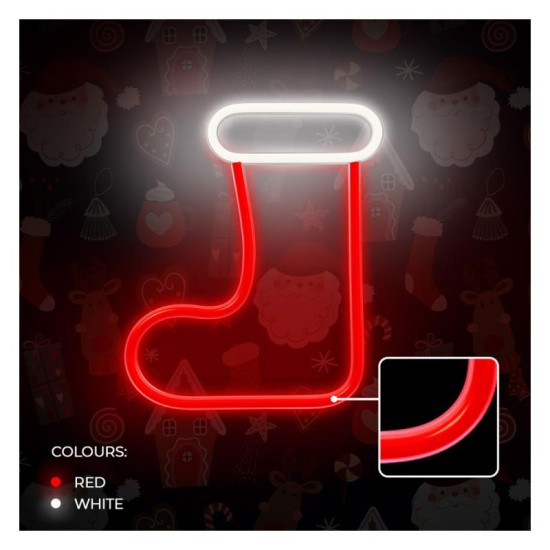 Neon LED Forever Light FLNE23 CHRISTMAS SOCK (USB/Μπαταρίας & On/Off) Λευκό-Κόκκινο Neon LED Forever Light FLNE23 CHRISTMAS SOCK (USB/Μπαταρίας & On/Off) Λευκό-Κόκκινο