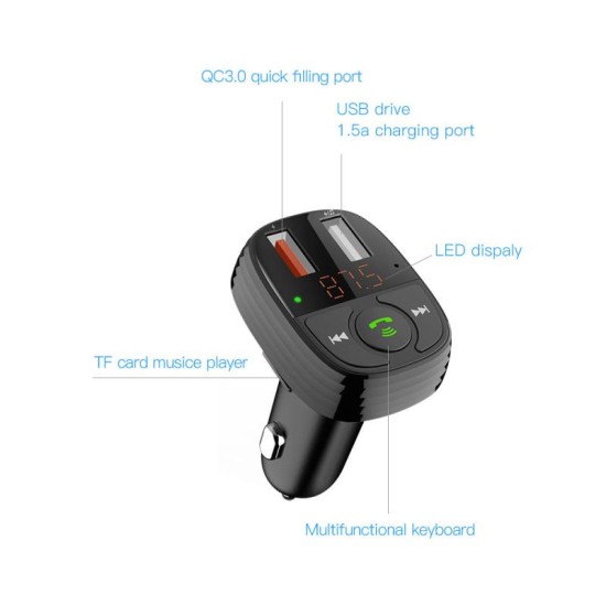Φορτιστής Αυτοκινήτου Ταχείας Φόρτισης + Bluetooth MP3 + FM Devia EA133 με Διπλή Έξοδο USB A QC 3.0 Smart Μαύρο Φορτιστής Αυτοκινήτου Ταχείας Φόρτισης + Bluetooth MP3 + FM Devia EA133 με Διπλή Έξοδο USB A QC 3.0 Smart Μαύρο