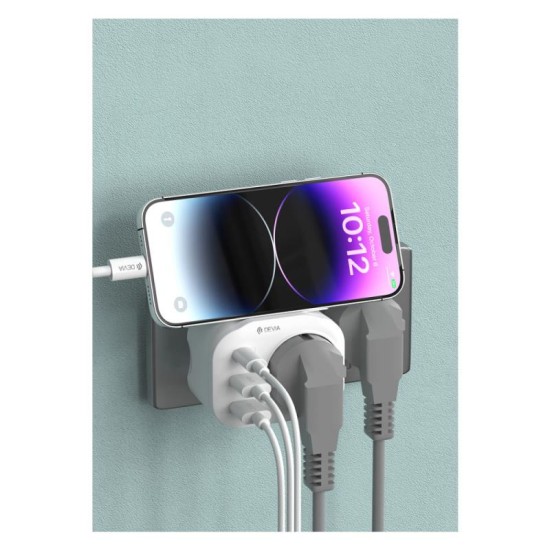 Μονόπριζο Devia WW09-F-PD Auto Power 1AC & 3 Θύρες USB (2x USB A, 1x USB C) PD QC 20W Smart Λευκό Μονόπριζο Devia WW09-F-PD Auto Power 1AC & 3 Θύρες USB (2x USB A, 1x USB C) PD QC 20W Smart Λευκό