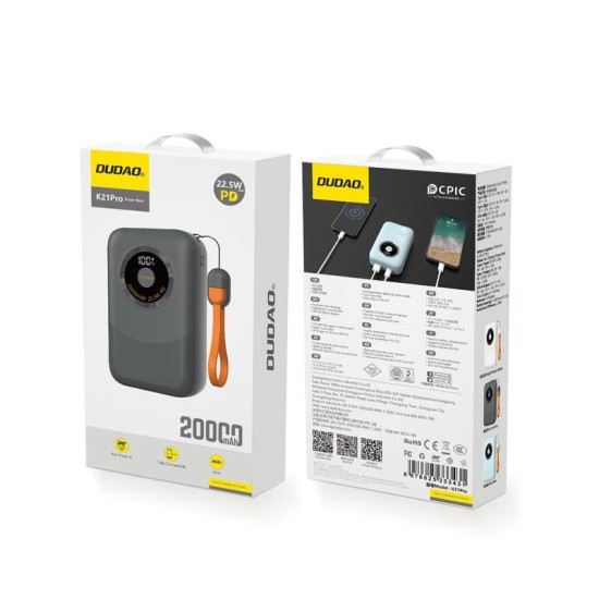 Φορτιστής Ανάγκης Dudao K21Pro Mini PD 22.5W 20000mAh Γκρι Φορτιστής Ανάγκης Dudao K21Pro Mini PD 22.5W 20000mAh Γκρι