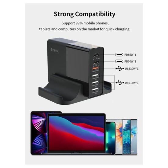 Multi Port Desktop Φορτιστής Ταχείας Φόρτισης Devia με Εξαπλή Έξοδο 4 x USB A & 2 x USB C PD 80W Extreme Speed Μαύρο Multi Port Desktop Φορτιστής Ταχείας Φόρτισης Devia με Εξαπλή Έξοδο 4 x USB A & 2 x USB C PD 80W Extreme Speed Μαύρο