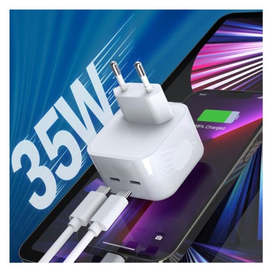 Φορτιστής Ταξιδίου Ταχείας Φόρτισης Choetech Q5008 με Διπλή Έξοδο USB C PD 35W Λευκό Φορτιστής Ταξιδίου Ταχείας Φόρτισης Choetech Q5008 με Διπλή Έξοδο USB C PD 35W Λευκό