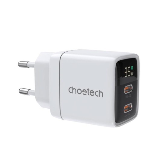 Φορτιστής Ταξιδίου Ταχείας Φόρτισης Choetech PD6051 με Διπλή Έξοδο USB C GaN PD 35W Λευκό Φορτιστής Ταξιδίου Ταχείας Φόρτισης Choetech PD6051 με Διπλή Έξοδο USB C GaN PD 35W Λευκό