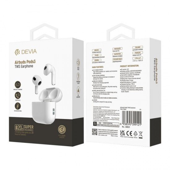 True Wireless Ακουστικά Bluetooth Devia Airbuds Pods3 EM410 Λευκό True Wireless Ακουστικά Bluetooth Devia Airbuds Pods3 EM410 Λευκό