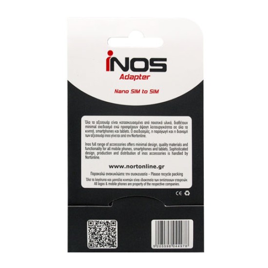 Αντάπτορας inos Nano SIM σε SIM Αντάπτορας inos Nano SIM σε SIM