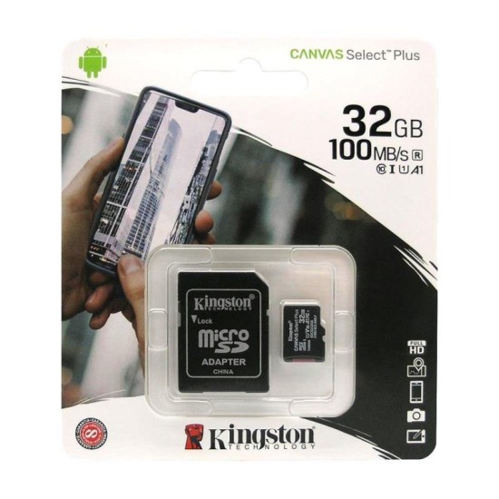Κάρτα μνήμης Micro SDHC C10 UHS-I U1 Kingston Canvas Select Plus 100MB/s 32Gb + 1 ADP Κάρτα μνήμης Micro SDHC C10 UHS-I U1 Kingston Canvas Select Plus 100MB/s 32Gb + 1 ADP