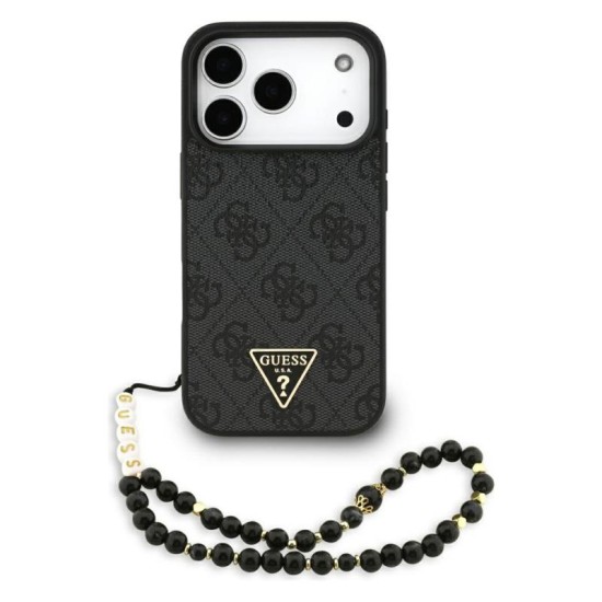Θήκη PU Guess Apple iPhone 17 Pro Hardcase Classic Logo 4G Triangle με Pearl Strap Μαύρο
