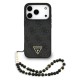 Θήκη PU Guess Apple iPhone 17 Pro Hardcase Classic Logo 4G Triangle με Pearl Strap Μαύρο