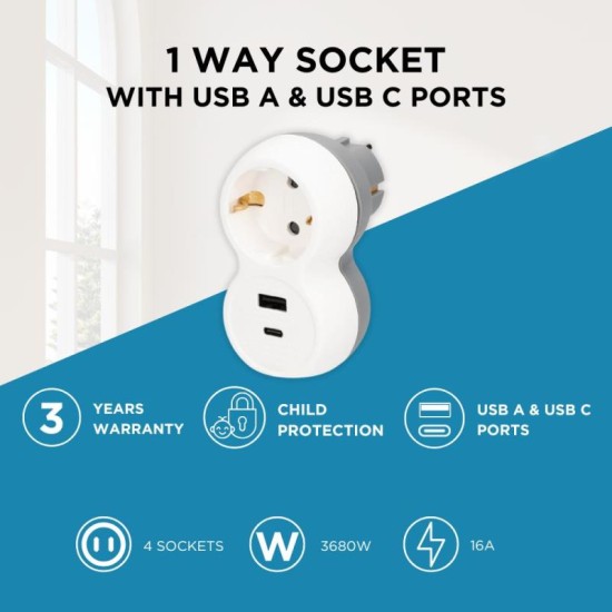 Μονόπριζο GSC με Θύρες USB A & USB C Λευκό-Γκρι Μονόπριζο GSC με Θύρες USB A & USB C Λευκό-Γκρι