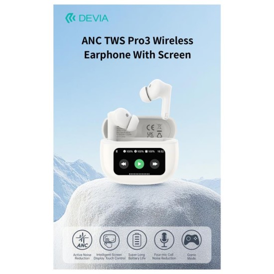 True Wireless Ακουστικά Bluetooth Devia ANC EM405 Pro3 με Οθόνη Λευκό True Wireless Ακουστικά Bluetooth Devia ANC EM405 Pro3 με Οθόνη Λευκό