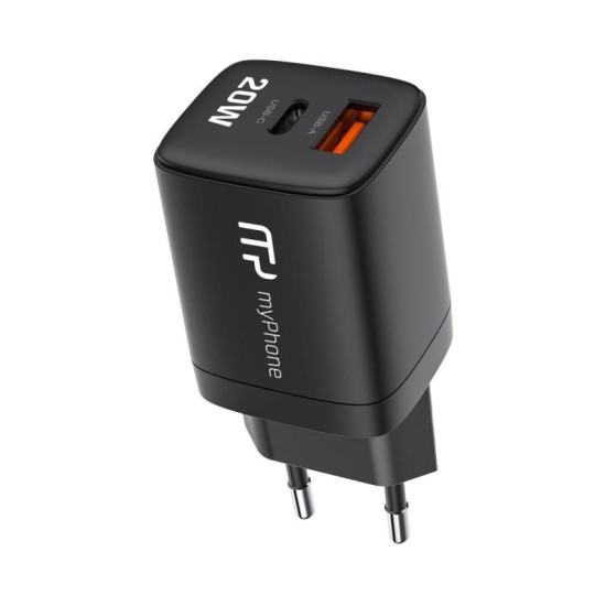 Φορτιστής Ταξιδίου Ταχείας Φόρτισης myPhone SWIFTCHARGE DUO με Διπλή Έξοδο USB A & USB C PD 20W Μαύρο Φορτιστής Ταξιδίου Ταχείας Φόρτισης myPhone SWIFTCHARGE DUO με Διπλή Έξοδο USB A & USB C PD 20W Μαύρο