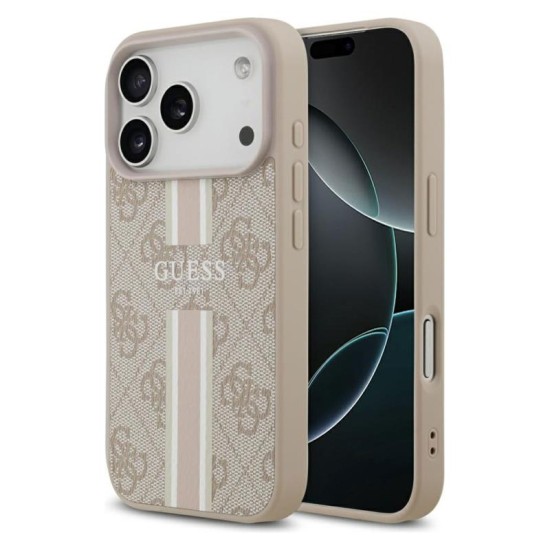 Θήκη PU Guess MagSafe Apple iPhone 17 Pro Hardcase 4G Printed Stripes Ροζ