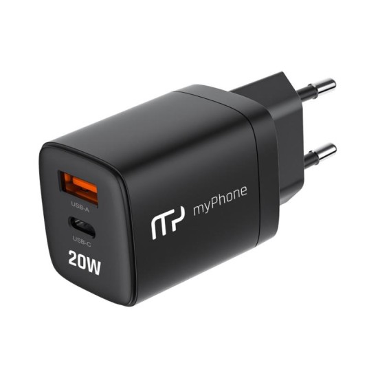 Φορτιστής Ταξιδίου Ταχείας Φόρτισης myPhone SWIFTCHARGE DUO με Διπλή Έξοδο USB A & USB C PD 20W Μαύρο Φορτιστής Ταξιδίου Ταχείας Φόρτισης myPhone SWIFTCHARGE DUO με Διπλή Έξοδο USB A & USB C PD 20W Μαύρο