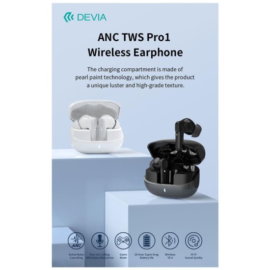 True Wireless Ακουστικά Bluetooth Devia ANC EM408 Pro1 Λευκό True Wireless Ακουστικά Bluetooth Devia ANC EM408 Pro1 Λευκό