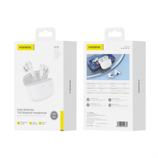 True Wireless Ακουστικά Bluetooth Foneng BL152 ANC+ENC Λευκό True Wireless Ακουστικά Bluetooth Foneng BL152 ANC+ENC Λευκό