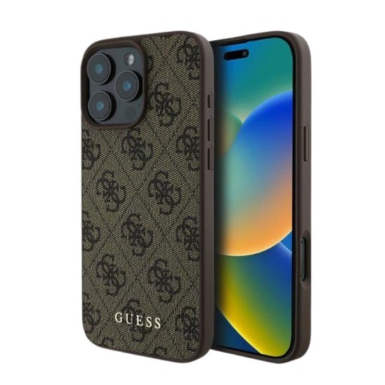 Θήκη PU Guess Apple iPhone 16 Pro Hardcase Classic Logo 4G Καφέ