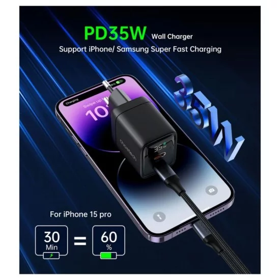 Φορτιστής Ταξιδίου Ταχείας Φόρτισης Choetech PD6051 με Διπλή Έξοδο USB C GaN PD 35W Μαύρο Φορτιστής Ταξιδίου Ταχείας Φόρτισης Choetech PD6051 με Διπλή Έξοδο USB C GaN PD 35W Μαύρο
