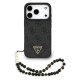 Θήκη PU Guess Apple iPhone 17 Pro Max Hardcase Classic Logo 4G Triangle με Pearl Strap Μαύρο