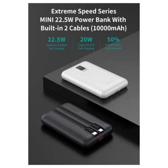 Φορτιστής Ανάγκης Devia EP202 MINI 22.5W 10000mAh με 2 Ενσωματωμένα Καλώδια Extreme Speed Ασημί