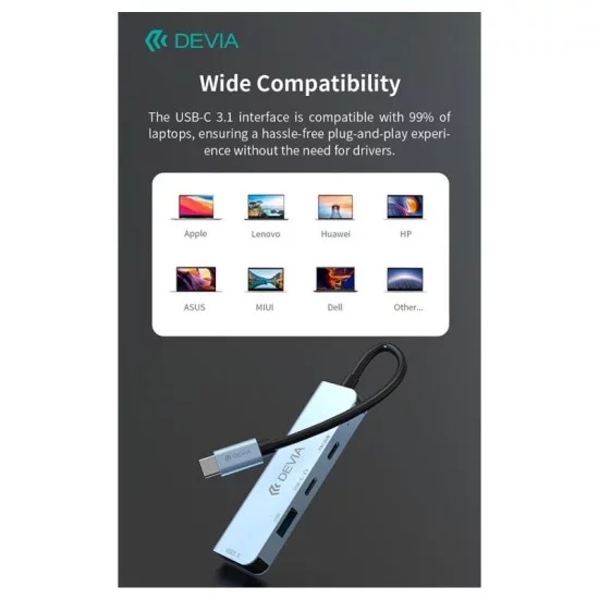 Hub USB C Devia EC700 4 σε 1 PD 100W Leopard Γκρι Hub USB C Devia EC700 4 σε 1 PD 100W Leopard Γκρι