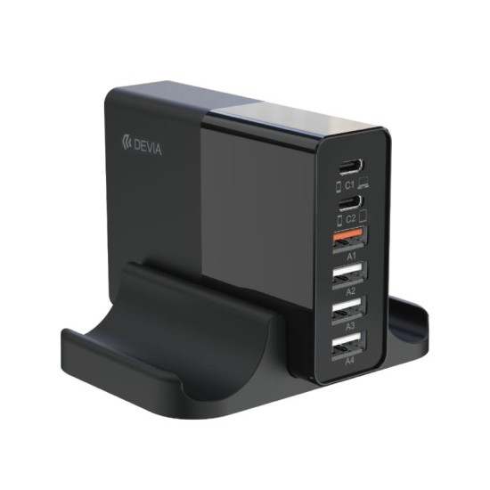 Multi Port Desktop Φορτιστής Ταχείας Φόρτισης Devia με Εξαπλή Έξοδο 4 x USB A & 2 x USB C PD 80W Extreme Speed Μαύρο Multi Port Desktop Φορτιστής Ταχείας Φόρτισης Devia με Εξαπλή Έξοδο 4 x USB A & 2 x USB C PD 80W Extreme Speed Μαύρο
