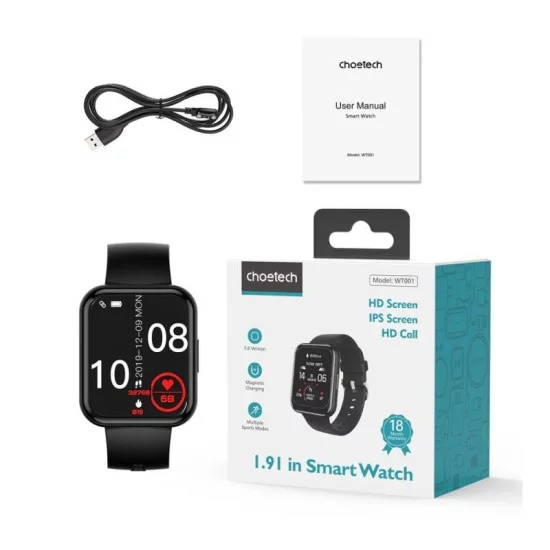 Smartwatch Choetech WT001 1.91" Μαύρο Smartwatch Choetech WT001 1.91" Μαύρο