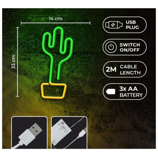 Neon LED Forever Light FLNE02 CACTUS (USB/Μπαταρίας & On/Off) Πράσινο Neon LED Forever Light FLNE02 CACTUS (USB/Μπαταρίας & On/Off) Πράσινο