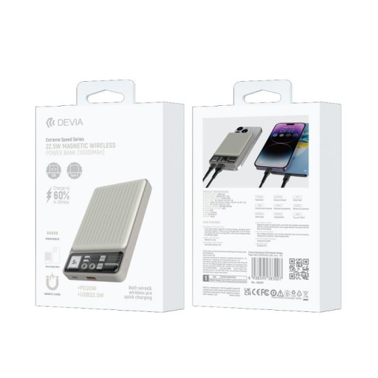 Ασύρματος Φορτιστής Ανάγκης Devia S28 Magnetic 22.5W 10000mAh Extreme Speed Ivory