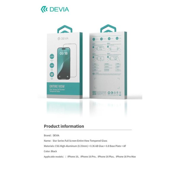 Tempered Glass Full Face Entire View Devia Apple iPhone 16 Plus Star Μαύρο (1 τεμ.) Tempered Glass Full Face Entire View Devia Apple iPhone 16 Plus Star Μαύρο (1 τεμ.)