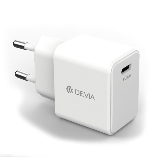 Φορτιστής Ταξιδίου Ταχείας Φόρτισης Devia EA455 με Έξοδο USB C GaN PD 30W GRS Λευκό Φορτιστής Ταξιδίου Ταχείας Φόρτισης Devia EA455 με Έξοδο USB C GaN PD 30W GRS Λευκό