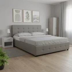 Κρεβάτι Roi  με αποθηκευτικό χώρο pu γκρι ματ 160x200εκ