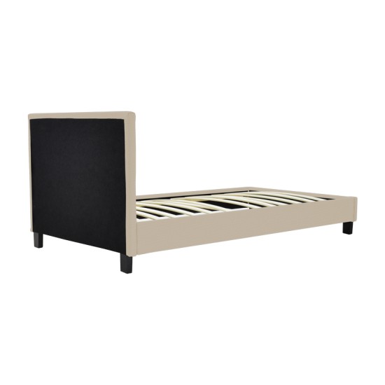 Κρεβάτι Nevil  ύφασμα εκρού με ξύλινο μαύρο πόδι 90x190εκ