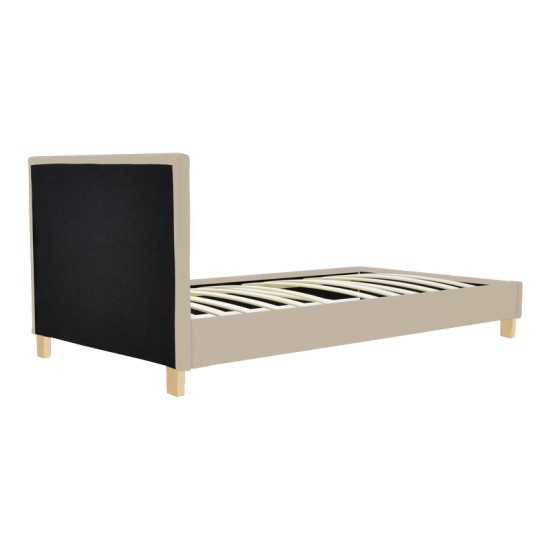 Κρεβάτι Nevil  ύφασμα εκρού με ξύλινο πόδι σε φυσική απόχρωση 90x190εκ