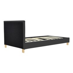 Κρεβάτι Nevil  ύφασμα ανθρακί με ξύλινο πόδι σε φυσική απόχρωση 90x190εκ