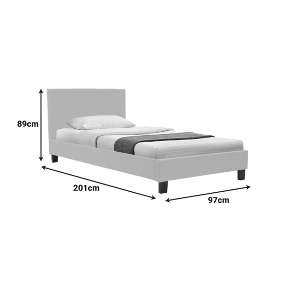 Κρεβάτι Nevil  ύφασμα ανθρακί με ξύλινο πόδι σε φυσική απόχρωση 90x190εκ