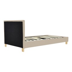 Κρεβάτι Nevil  ύφασμα εκρού με ξύλινο πόδι σε φυσική απόχρωση 100x200εκ