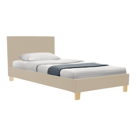 Κρεβάτι Nevil  ύφασμα εκρού με ξύλινο πόδι σε φυσική απόχρωση 100x200εκ