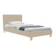 Κρεβάτι Nevil  ύφασμα εκρού με ξύλινο πόδι σε φυσική απόχρωση 100x200εκ