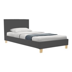 Κρεβάτι Nevil  ύφασμα ανθρακί με ξύλινο πόδι σε φυσική απόχρωση 100x200εκ